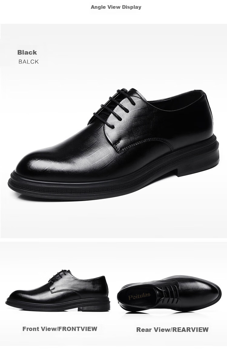 Poitulas Men's Lace-Up Business Casual Formal Shoes, British Derby Wear-Resistant Wedding Shoes for Men, 9116 Black, Size 43 8