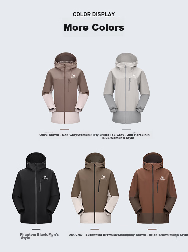 CAMEL [Iwano] Triple-Protection Hardshell Jacket for Men And Women, Color-Block Outdoor Windproof Waterproof Mountaineering Coat 8672 12
