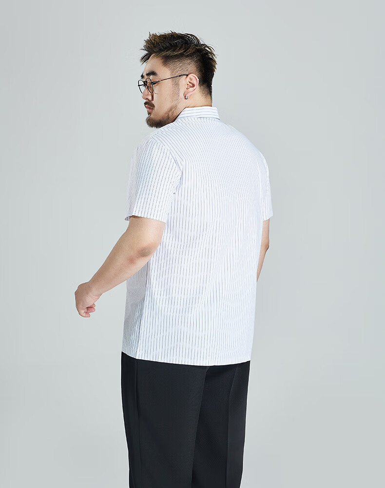 Ayoupang Summer Short-Sleeve Ice Silk Plus-Size Polo Shirt, Business Striped Loose Elastic T-Shirt for Men, Navy Blue, XL 14