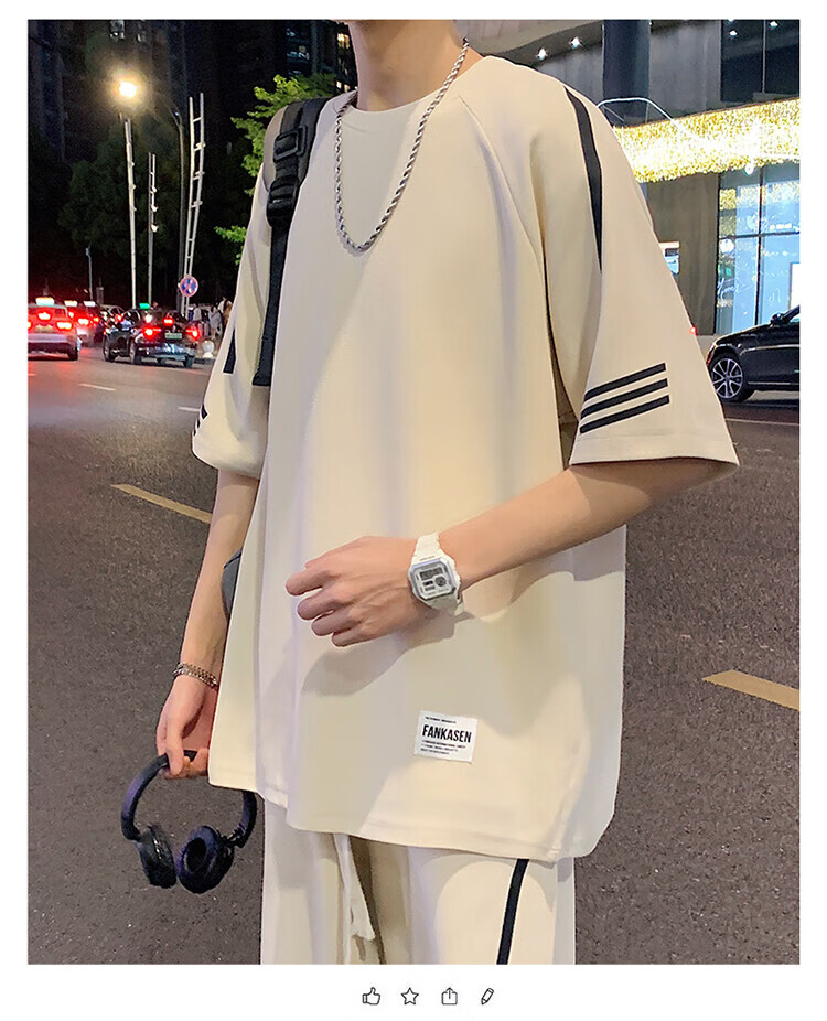 Zuofeili Casual Sports Set for Men, Summer New Style Youth Loose Ice Silk Short-Sleeve T-Shirt And Shorts, Complete Men's Outfit 15