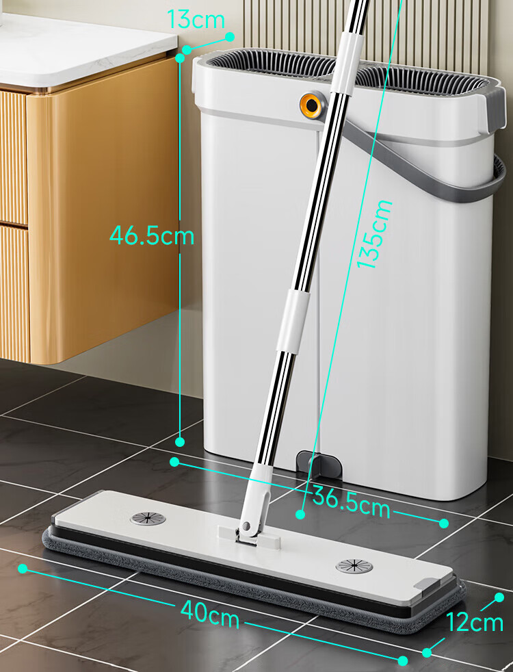 Jiabangshou Flat Mop, 40cm, 2 Cloth Pads, Household All-In No Hand Washing Required, 2026 Model with Bucket, Complete Set of Mop, Floor Cleaning Tool 12