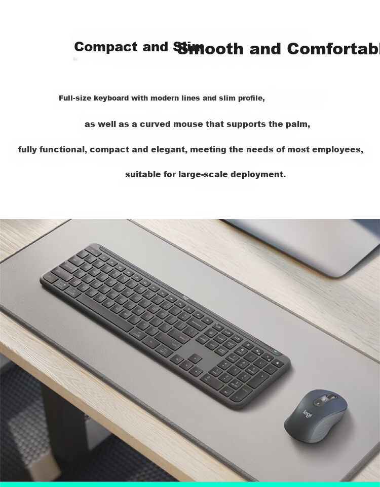 Logitech MK950 Wireless Bluetooth Keyboard And Mouse Combo, Ultra-Thin Quiet Dual-Mode Office Keyboard And Mouse Set, Premium Series Portable Keyboard And Mouse Set Commercial Version Black 2