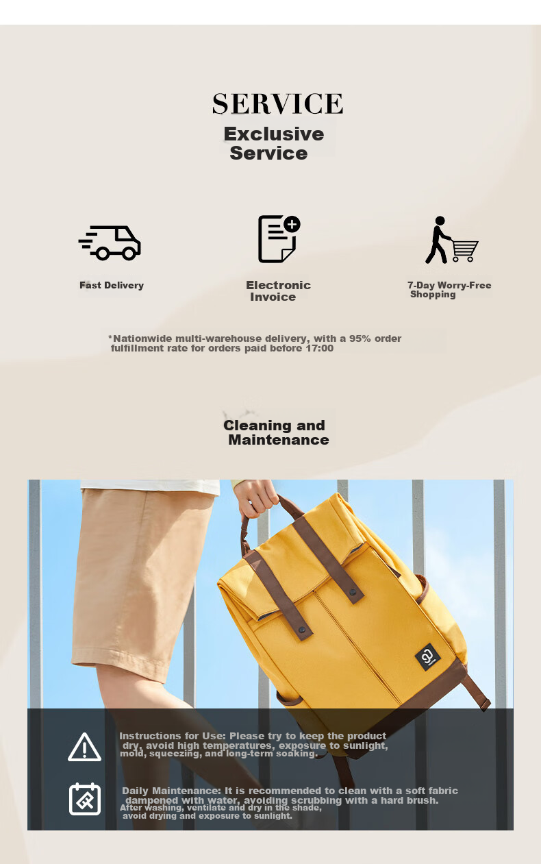 90Fen Backpack for Men And Women, Casual Sports Travel Bag with Large Capacity, Student Schoolbag, Yellow 16