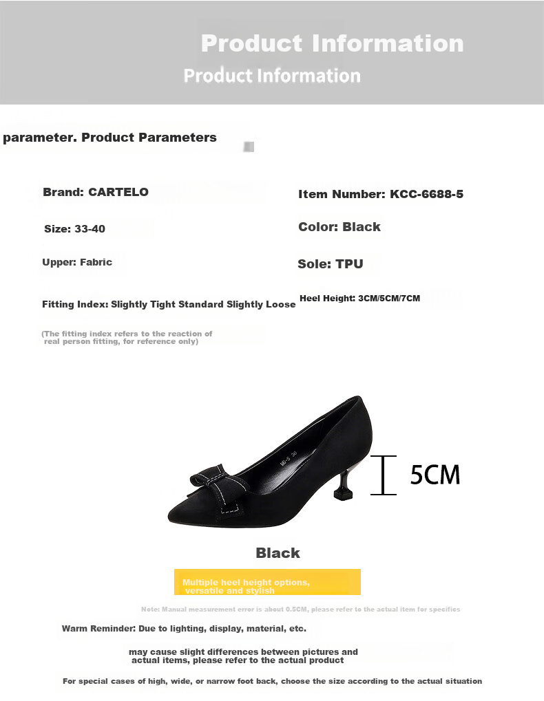 CARTELO Elegant High Heels for Women, Black, Comfortable, KCC-6688 Black (5cm) Size 39 2