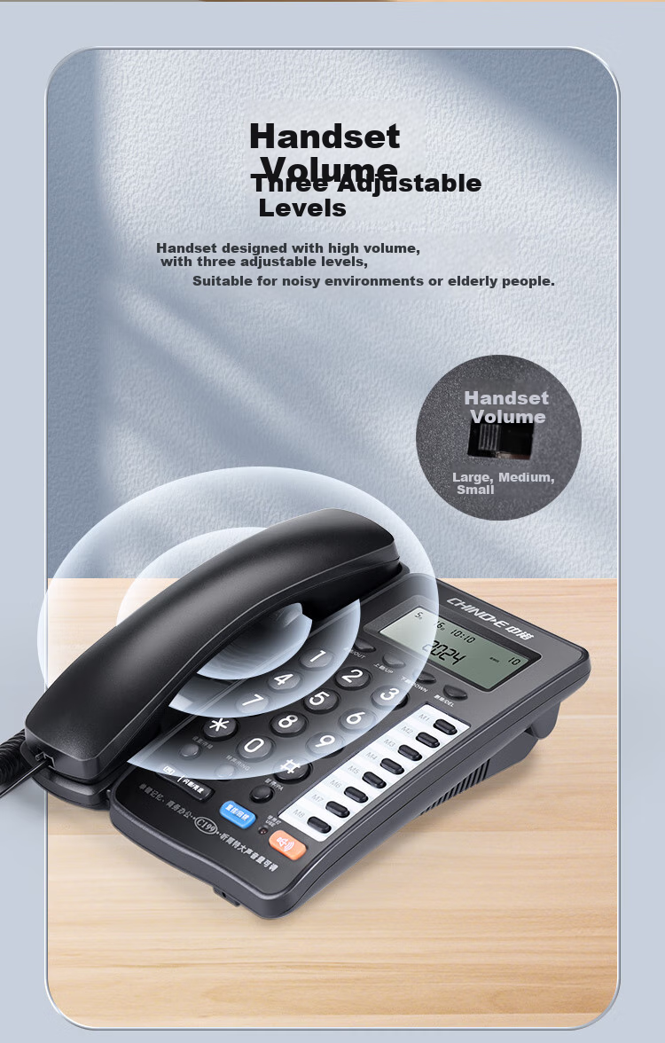CHINO-E Landline Telephone with Fixed Wired Connection, Dual Interface for Office And Home Use, Battery-Free, 8 Quick Dial Numbers, Volume Adjustment, Hands-Free Calling, Hotel Customer Service, C199 Black 4