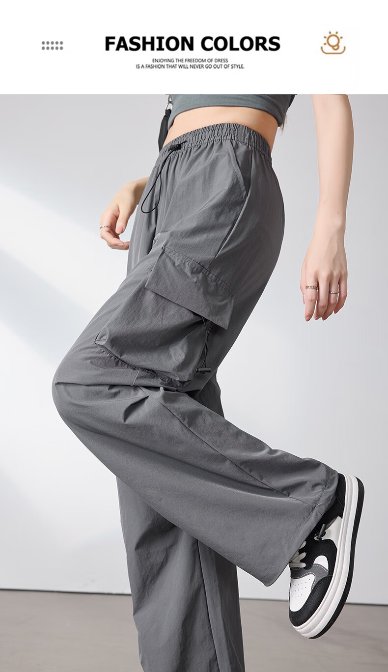 Langsha Women's American Style Parachute Work Pants Spring Summer Thin High Waist Wide Leg Loose Straight Casual Outdoor Sports Pants 18