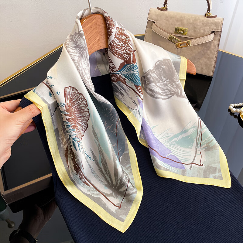 Hangsilk Road Mulberry Silk Scarf Square Silk Scarf Inner Wear Scarf Birthday Gift for Mom Wife Women's Day Premium Gift Yellow Edge