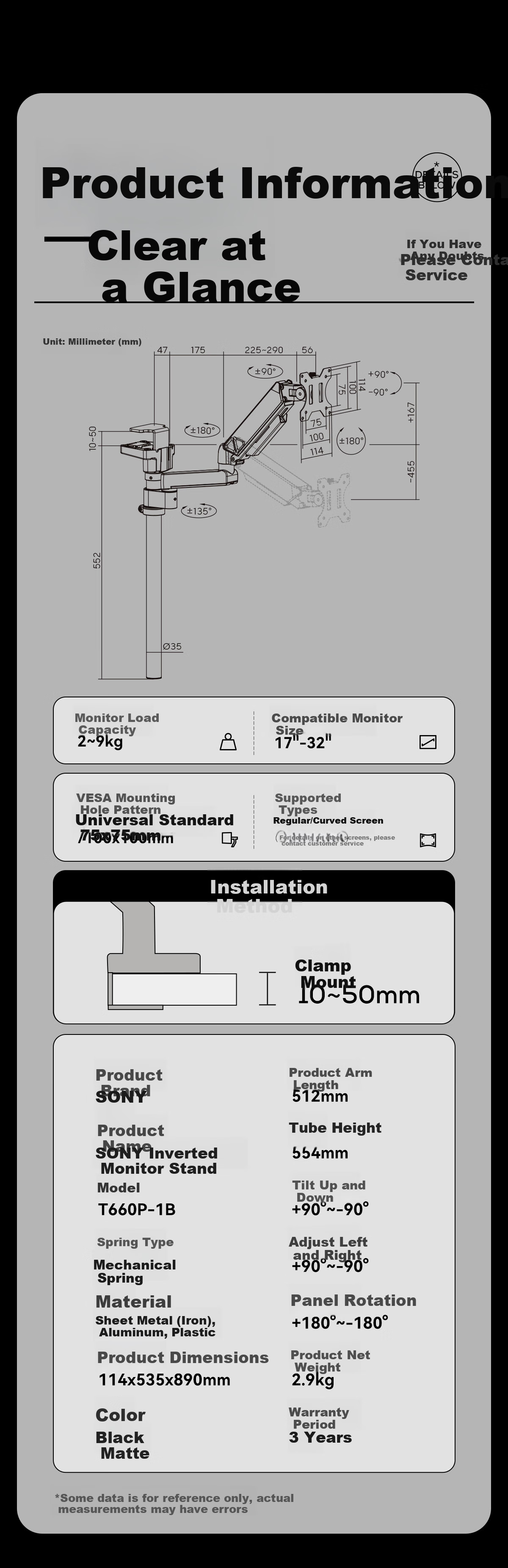 Songneng Monitor Stand Inverted Mechanical Arm Inverted Monitor Bracket Arm Computer Stand Dormitory Dedicated Floating Stand Screen Lifting Stand T660PM-1W 10