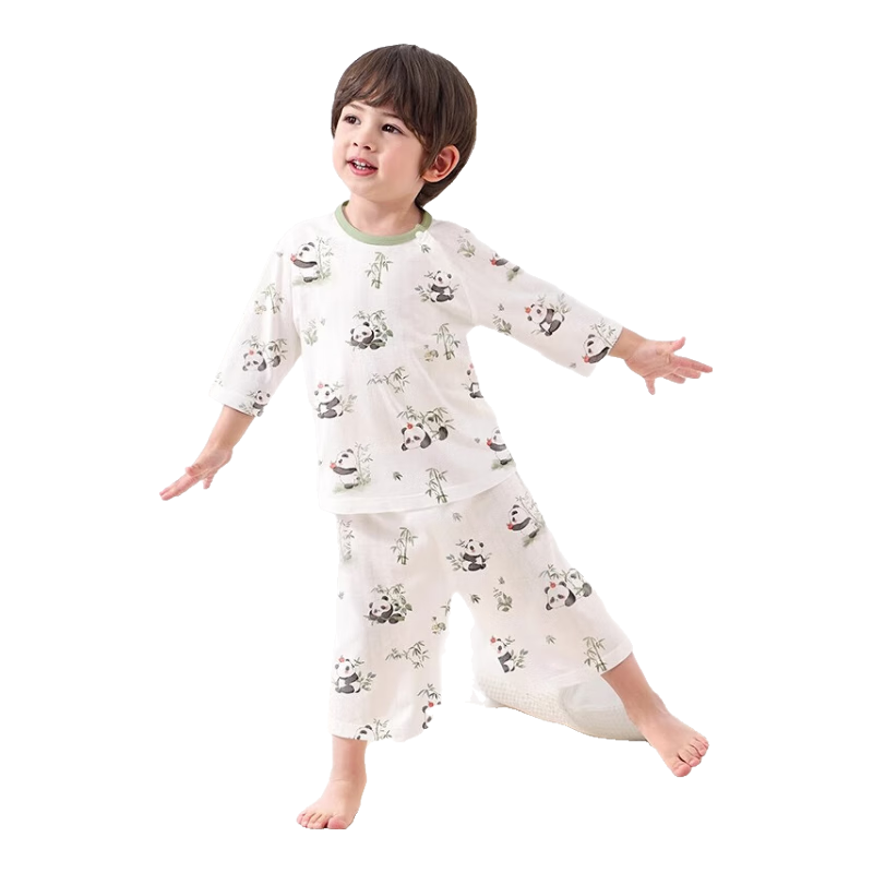 AIBEDILA Children's Summer Pajamas, Thin Bamboo Cotton Sleepwear for Boys And Girls, Baby Home Wear, 2025 New Style Kids' Pajamas, Air Conditioning Wear