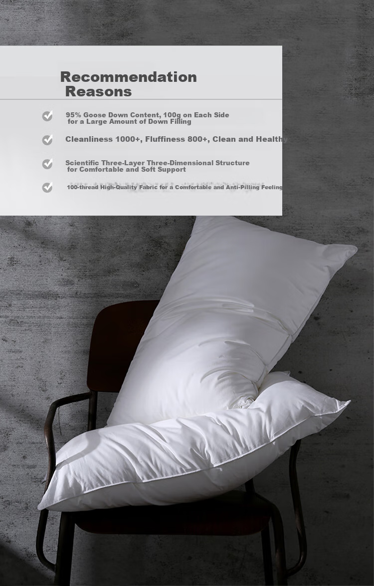 Sinuoman Antibacterial 95% White Goose down Pillow, Five-Star Hotel 100-Thread Count Pure Cotton Three-Layer Neck Support Pillow Core, 74*48cm 3