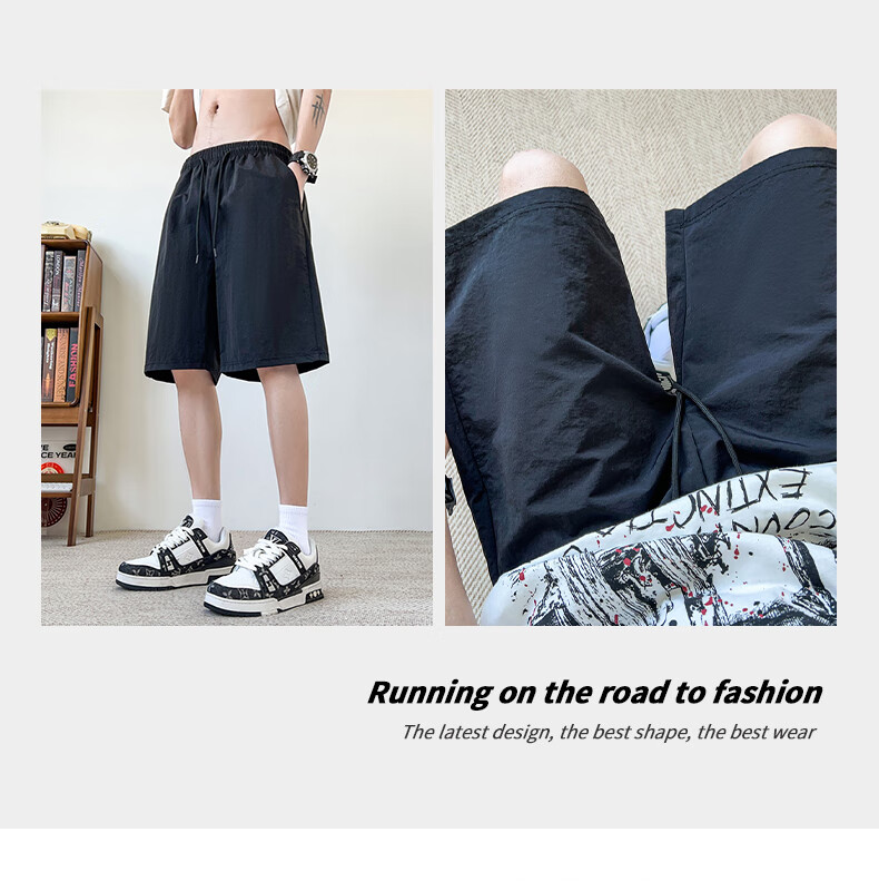 SWAMP AREA Ice Silk Shorts for Men, Summer Quick-Dry Breathable Versatile Casual Sports Knee-Length Pants D1102 Black 3XL 6
