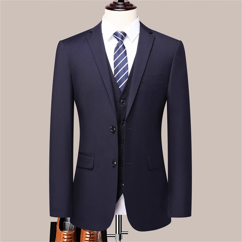ROMON Men's Slim Fit Business Suit Groom Wedding Tuxedo Black 2XL 18