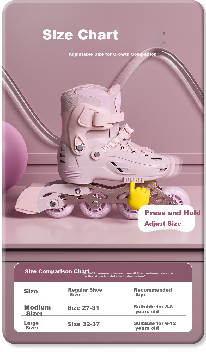 Huabu Roller Skates for Children, Girls' Professional Casual Inline Skates Set, Elementary And Middle School Roller Skates, Lilac Purple S 8