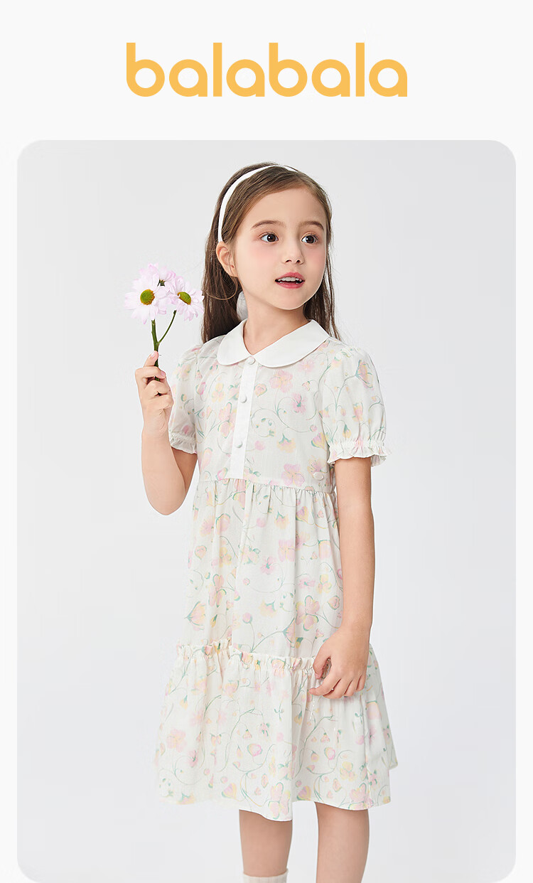 BALABALA Girls' Dress, Summer 2025, Big Girls' Hand-Painted Floral Dress [Same As In-Store], 202225111044 1
