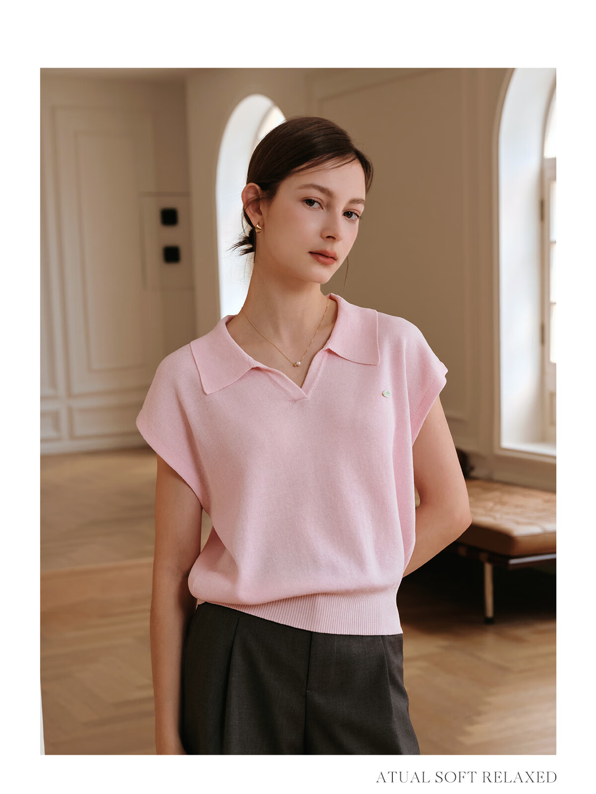 Olrain POLO Collar Knit Sweater for Women, Spring And Summer Commuter Short-Sleeve Pullover Top, Blue, Size M 19