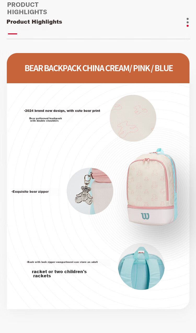 Wilson Bear Print Sports Backpack, Cream Pink, WR8046801 3