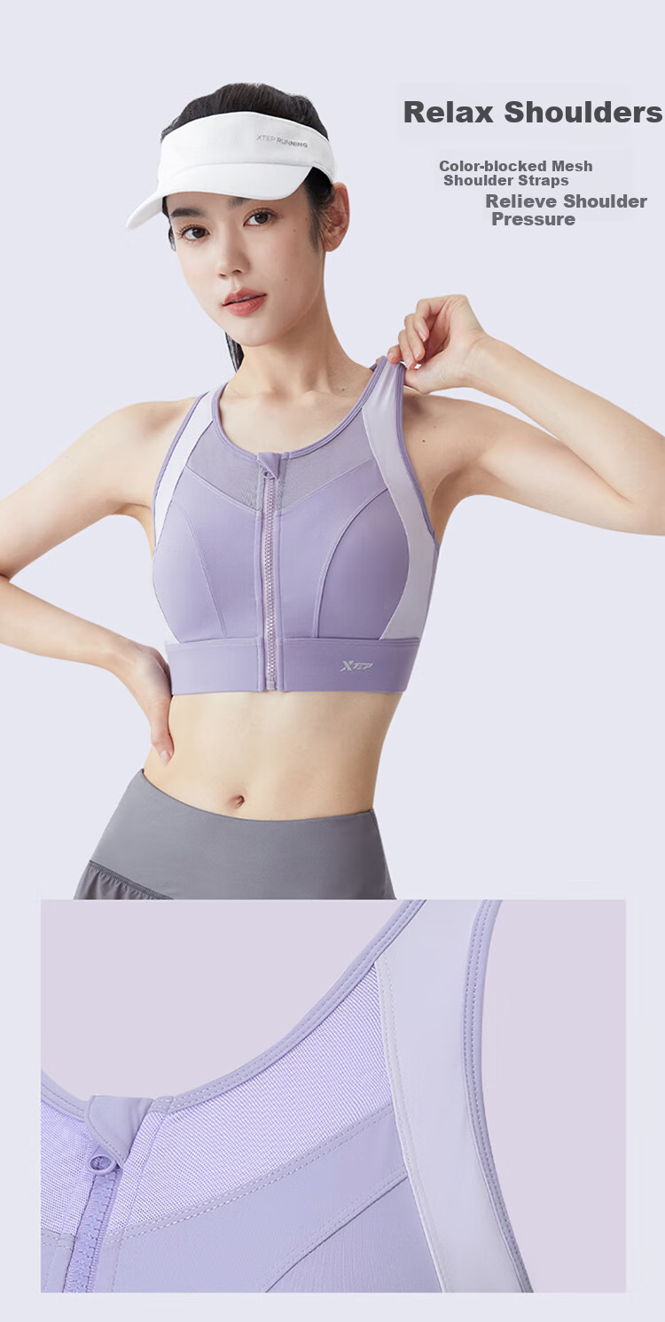 XTEP Sports Bra for Women with Front Zipper, Shock-Absorbing High-Strength Bra, Chest Binding Bra, Running Yoga Vest, Can Be Worn As Outerwear 6