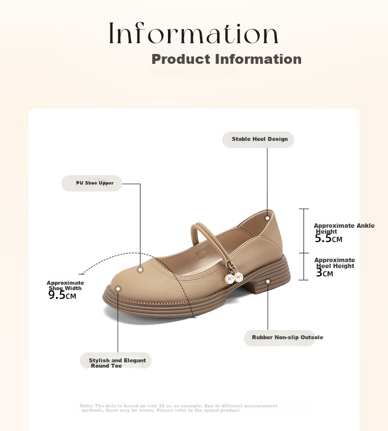 DAPHNE Women's Mary Jane Shoes, Spring 2025 Pearl Single-Strap Chunky Heel Trendy Low-Cut Pumps, Apricot Color, Size 36 4