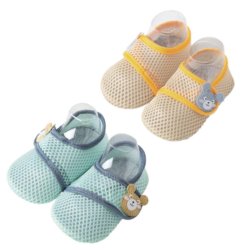 Aibao Baby Floor Socks Summer Mesh Baby Walking Socks Non-Slip Pre-Walking Shoes Children's Socks Bear Pattern 2 Pairs Size S T177