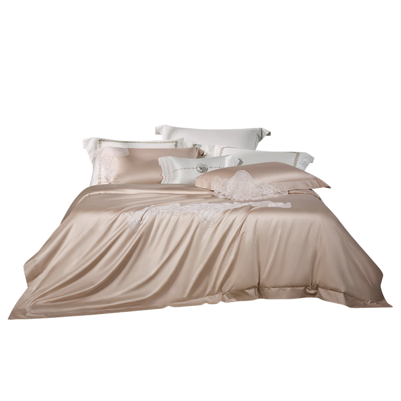 LUOLAI Home Textiles, 100-Count Double-Ply Pure Cotton Bedding Set, Satin All-Cotton Duvet Cover And Bed Sheet, Pink, 220*250