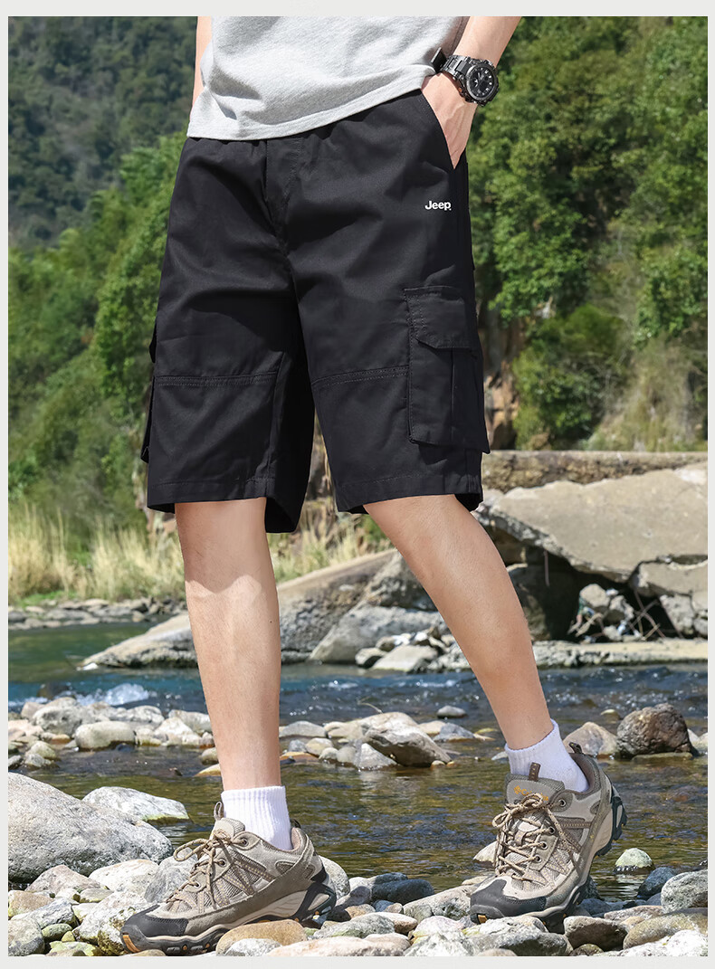 JEEP Men's Cargo Shorts, Loose Straight-Leg, Quick-Dry Breathable Sports Casual Five-Point Pants, Trendy Mid-Length Trousers 10