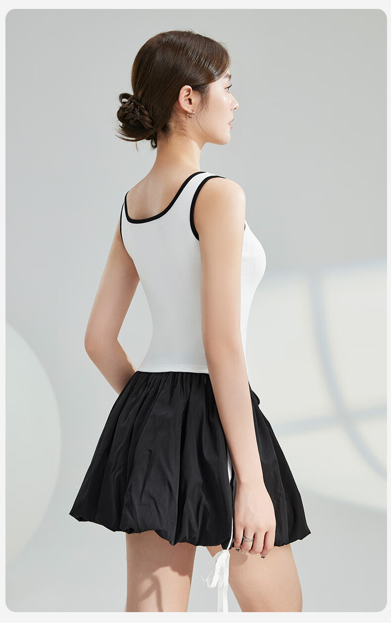 MiiOW Women's Camisole Vest [Side Coverage Anti-Exposure] Autumn Black and White Color Block Hollow Design Outerwear Base Shirt 13