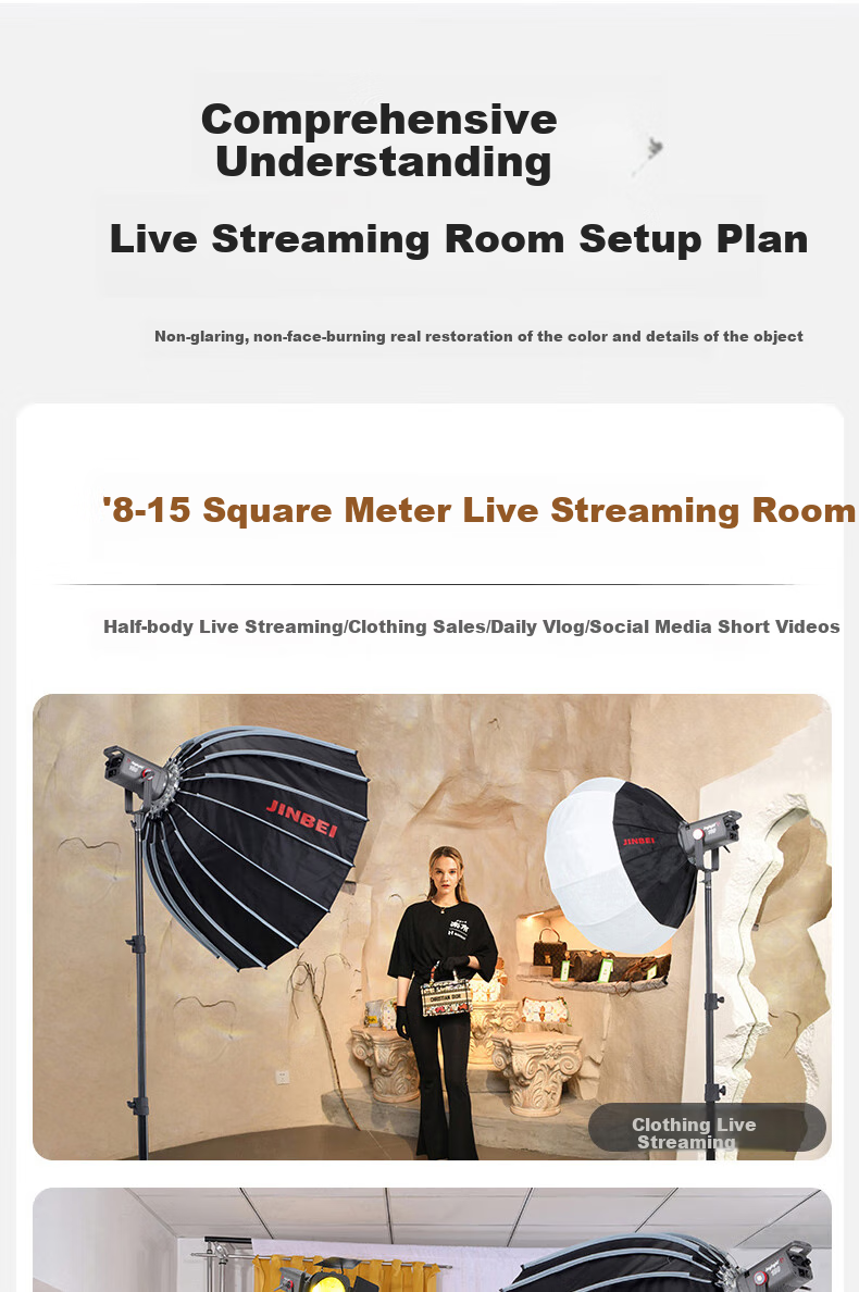 JINBEI JL160 Photography Live Streaming Fill Light Kit, 160W Mainstreamer-Specific Clothing, Beauty Jewelry, Green Screen Studio, Deep Throw Constant Light LED Video Soft Light Hair Light 6
