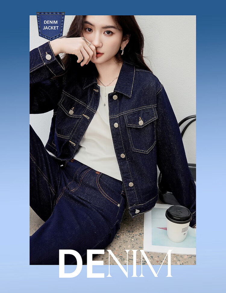 Sentubila Casual Denim Jacket for Women, Spring Season, Petite, Long-Sleeved, Loose-Fitting Outerwear, Slim-Fit Top, Navy Blue, M 3