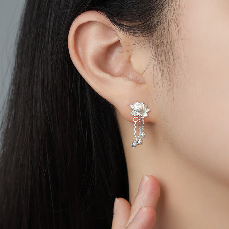 MANHE S999 Sterling Silver Lotus Earrings for Women, New 2026 Style, Birthday Gift for Wife Or Girlfriend