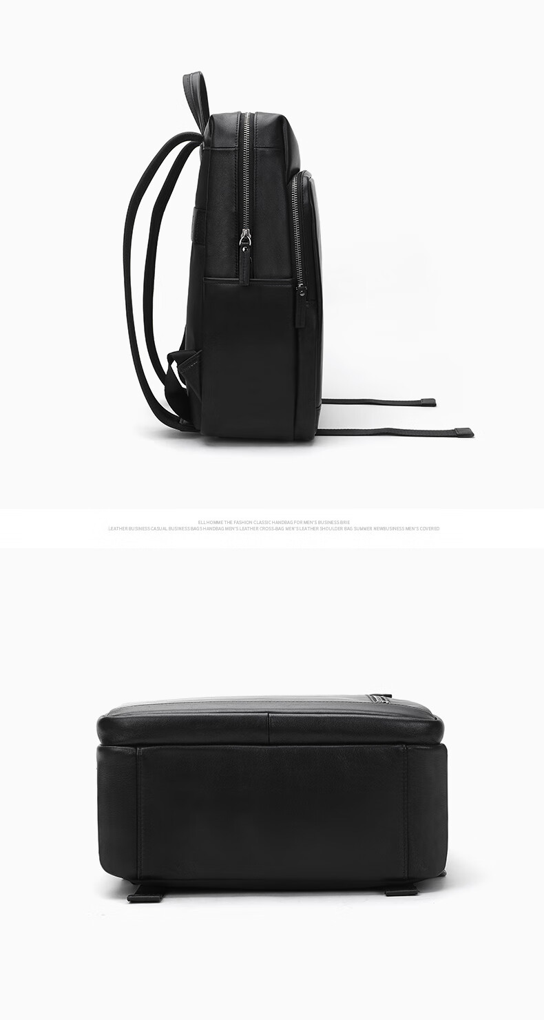 ELLE HOMME Men's Backpack, Trendy Fashion Top-Grain Leather Backpack, Casual Outdoor School Bag, 06661 Black, Gift for May 20th 4