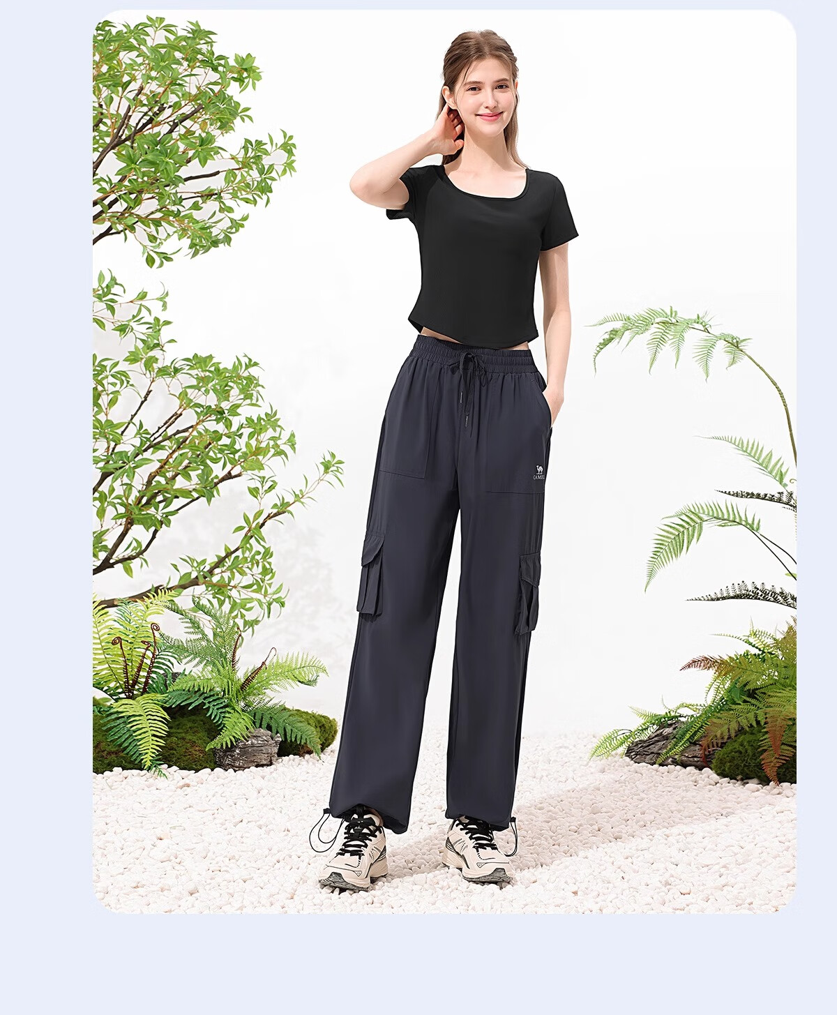 CAMEL Women's Paratrooper Cargo Pants High-Waist 2025 Spring/summer New Loose Straight-Leg Pants Breathable Sun Protection Casual Pants L 30