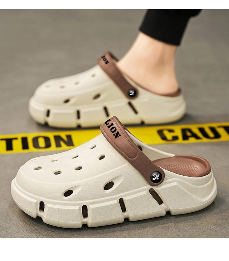 TonLion Perforated Shoes, Men's Summer Outdoor Sandals, Casual Couple Style Beach Slippers, Beige Brown, Size 38/39 21