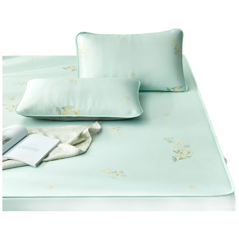 LOVO Class A Ice Silk Mat, Single Person Two-Piece Set, Green, 90*195 [Machine Washable], Student Dormitory