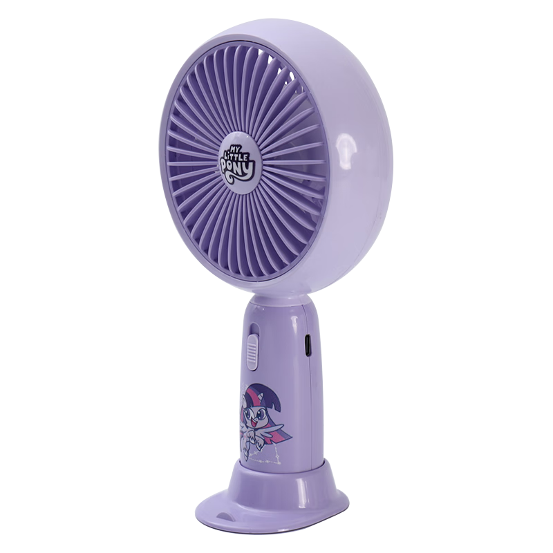 Ouliwen Small Fan for Desktop And Bed, Handheld USB Rechargeable Low Noise Two-Speed with Base, Portable Mini High-Power Office Dormitory Fan, My Little Pony Purple