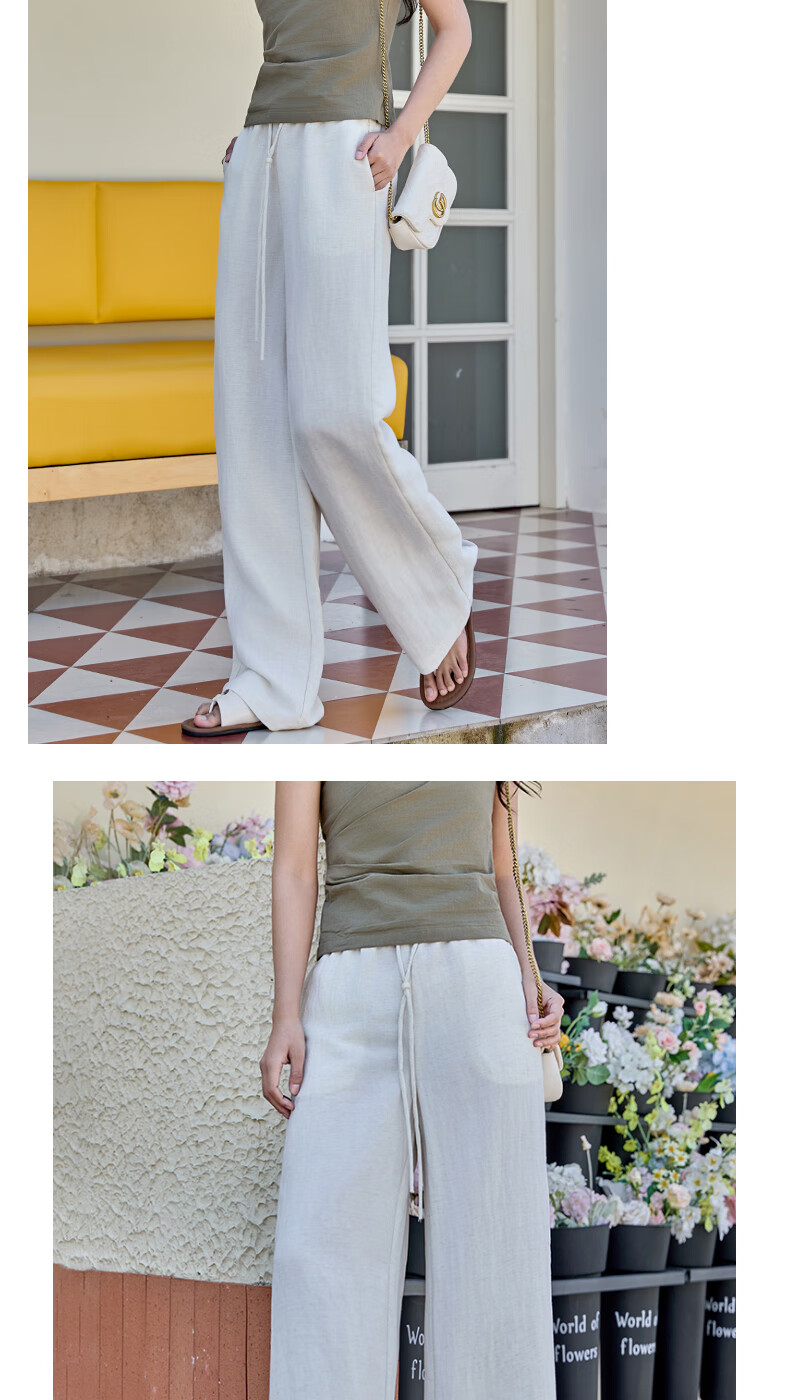 BOPRUIEY Linen Tencel Wide-Leg Pants for Women, Summer Lightweight Breathable High-Waist Draping Loose Casual Slim Straight-Leg Trousers 1