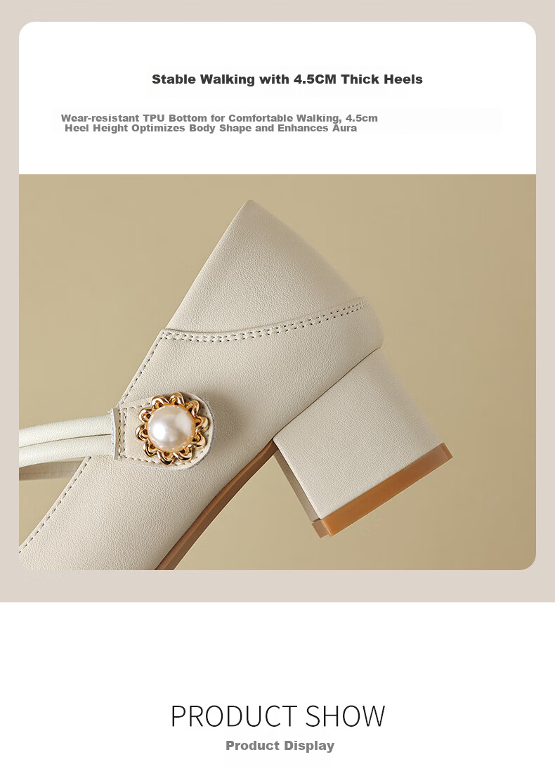 ZHR Mary Jane Shoes for Women, Elegant Pointed Toe Chunky Heel Leather Shoes, Slip-On Commuter Dual-Wear Women's Shoes BL267 Beige 38 10