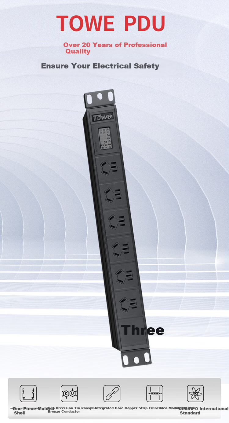 TOWE Intelligent Digital Display PDU Cabinet Socket Power Distribution Unit, Digital Display Alarm Socket, Can Display Current Voltage Power, Plug-In Board Power Strip EN10/G814D 2