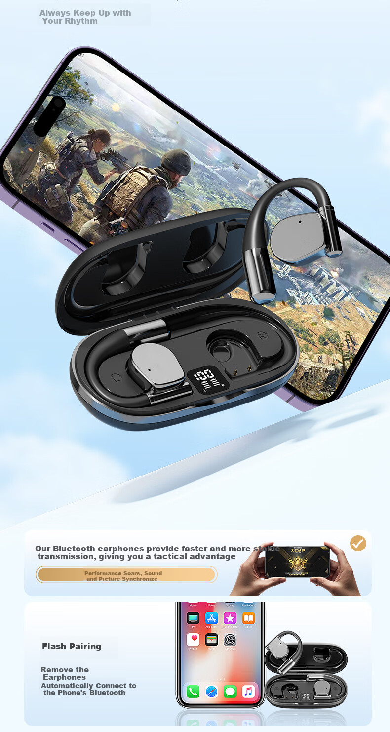 CLAISON Bluetooth Headphones, Ear-Hook Bone Conduction Concept, Non-In Open-Style Wireless Sports Running Cycling Gaming Ear-Clip Headphones, Suitable for Apple Huawei M111 - Off-White 14