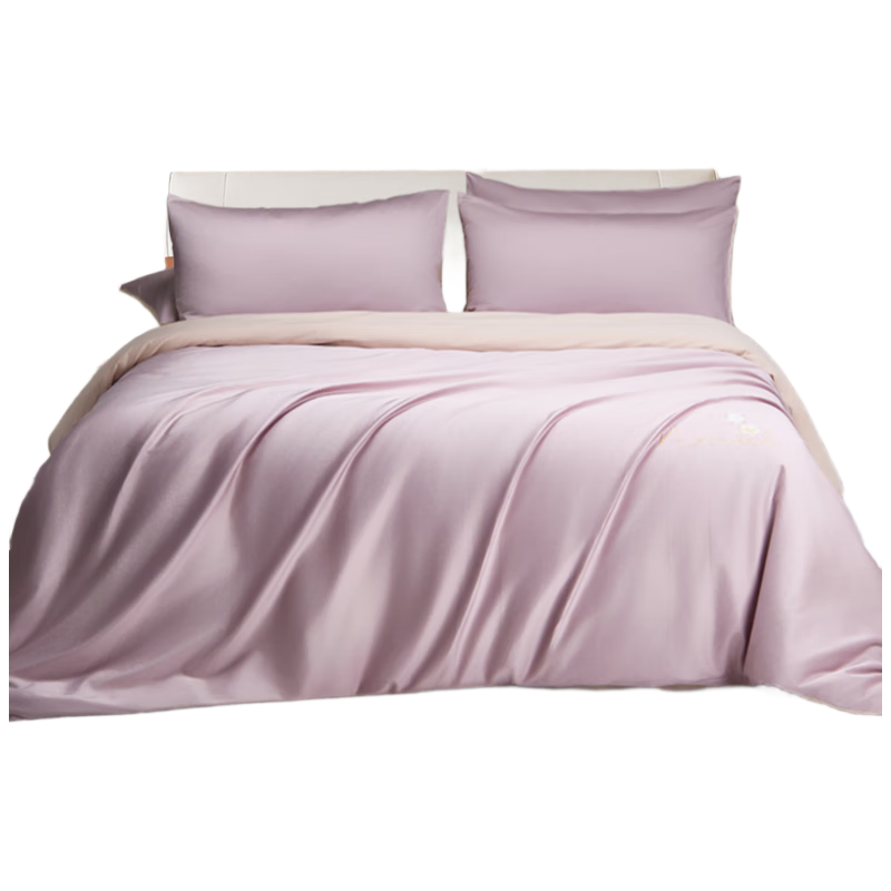 Hengyuanxiang Pure Cotton Four-Piece Set, Class A Antibacterial, Xinjiang Long-Staple Cotton, Double-Feel Satin Embroidery, High Thread Count Bedding, Gold Purple 2*2.3m