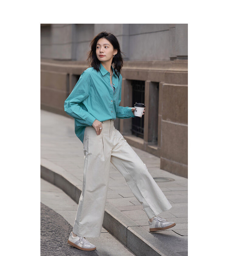 Dme [Oxygen Sensing Pure Cotton] Spring And Autumn Simple Style Three-Dimensional Lapel Long-Sleeve Shirt Layered Fitted Blouse Women's Top 6