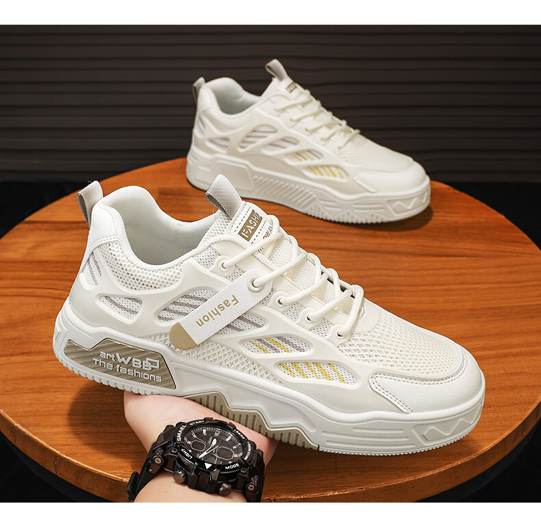 CVOJOO Casual Shoes, Men's Sneakers, Mesh Breathable Sports Outdoor Men's Shoes, ZH86 White And Blue, Size 44 12