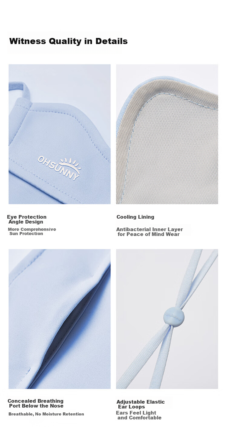OhSunny Sun Protection Face Mask for Women, Dust-Proof And UV-Resistant, Eye Corner Protection for Men, Neck Guard Breathable Mask SLF3M172E Light Misty Blue 11