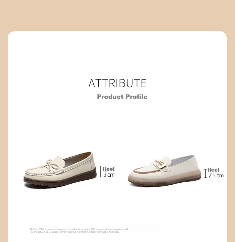 ZHR Women's Loafers, Spring And Autumn Genuine Leather, Two-Way Wear, Flat Single Shoes, Comfortable Commuter Women's Shoes, BT36, Beige, Size 40 4