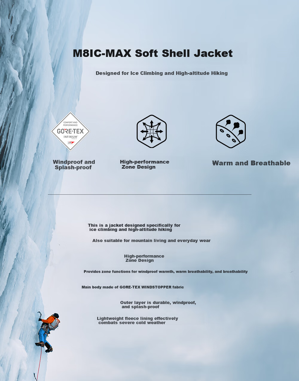 KAILAS M8 IC-MAX Men's Softshell Jacket GTX 3L Windproof Water-Repellent Warm Breathable Hiking Coat 3