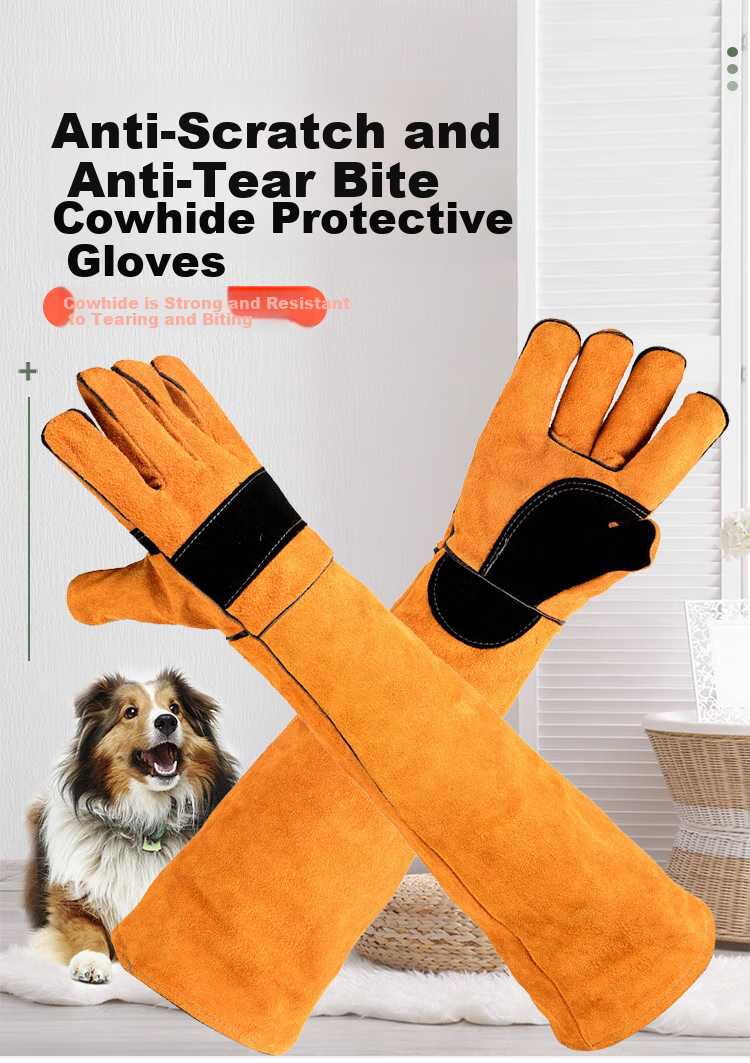 Beifute Anti-Bite Gloves, Scratch-Resistant Dog Bite Protection, Wear-Resistant Thickened Heat-Insulating Welding Gloves, Non-Slip Construction Site Gloves, 60CM Yellow 1