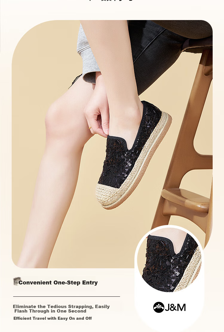 J&M Fisherman Shoes for Women, Spring And Summer Fashion Sequin Platform Slip-On Loafers, Gray, Size 38 4