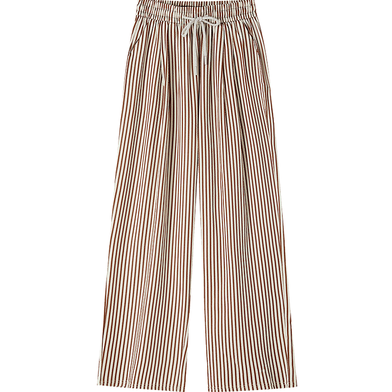 Dme [Containing Cloud Cotton] Spring And Autumn Korean Style Retro Striped Wide-Leg Pants with Drawstring Elastic Waist, Flattering Women's Casual Trousers