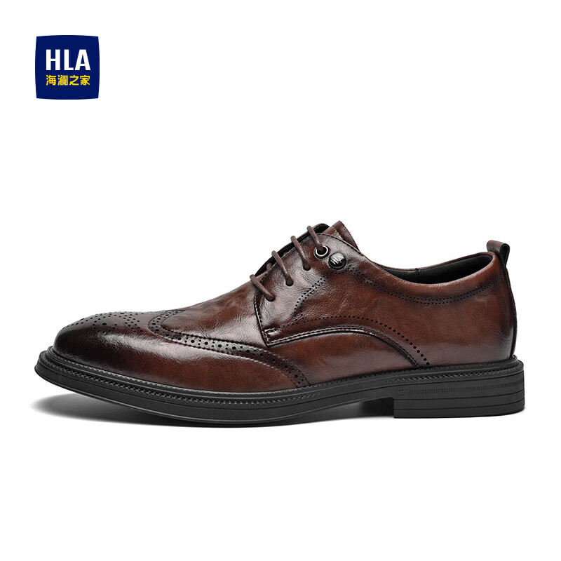 HLA Men's Leather Shoes, Business Casual Brogue Spring And Summer Derby Shoes for Men HAAPXM2DAO093 Brown Size 38