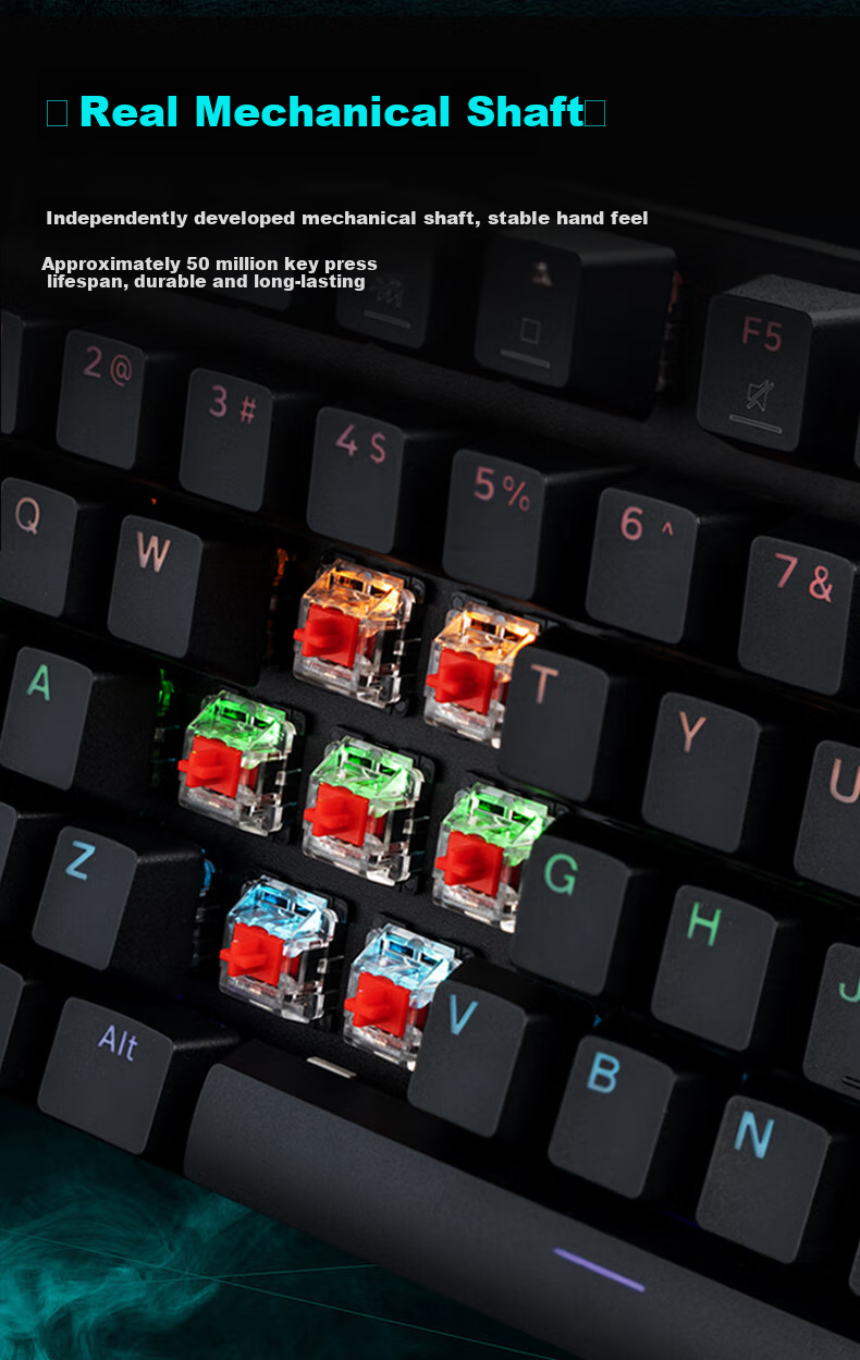 Aigo DK104 Mechanical Keyboard And Mouse Combo Wired Plug-And Gaming Office Keyboard And Mouse Set Full Anti-Ghosting RGB Lighting Black Red Switch 4