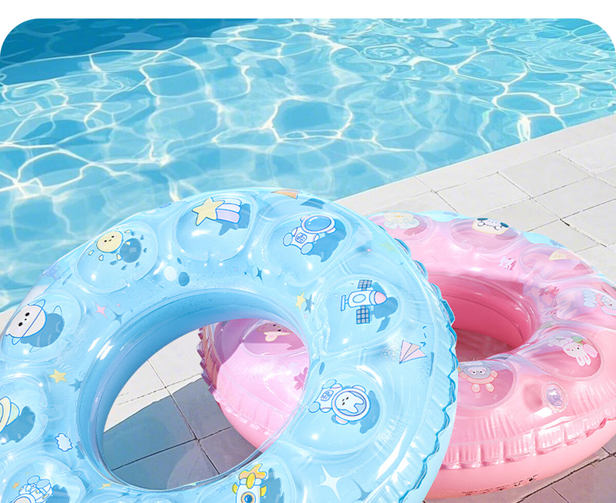 361° Children's Swimming Ring, for Boys And Girls, Anti-Rollover, Suitable for Beginners, Cute Underarm Inflatable Life Buoy, Light Sky Blue 15